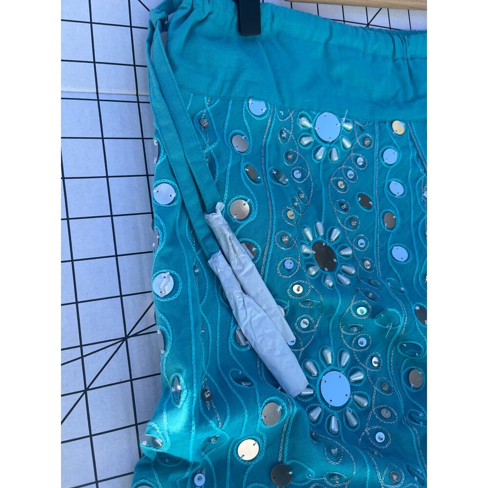 NWT Soft Surroundings Turquoise Maxi Skirt Mirror Embellished Boho Embroider PL - Picture 5 of 9